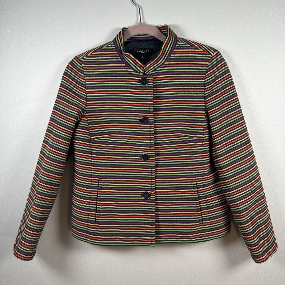 Talbots Blazer Womens 6P Rainbow Striped Button Jacket Long Sleeve Work Casual